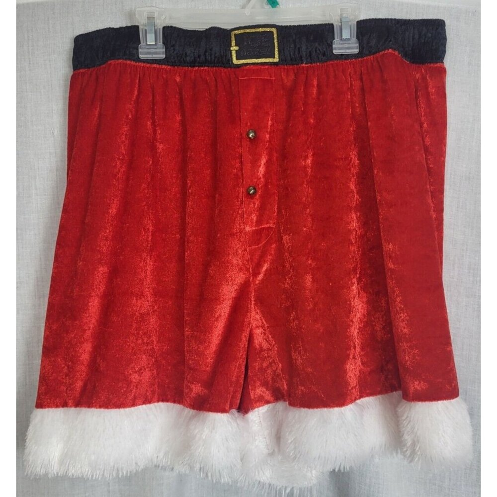 Joe Boxer Santa Claus Plush Shorts w/ 2 Jingle Bells Mens XL Festive Holiday Fun